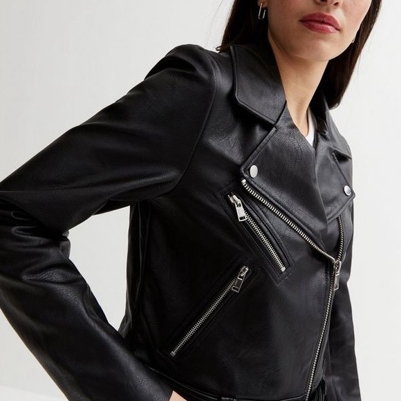 Black leather effect biker jacket - Picture 1 of 8